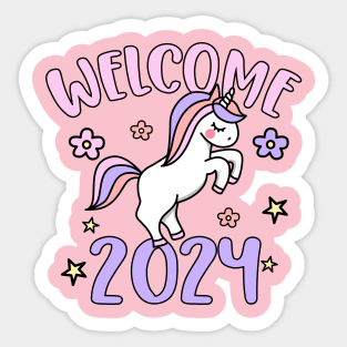 Welcome 2024, Happy New Year 2024, Cute Unicorn Design Sticker